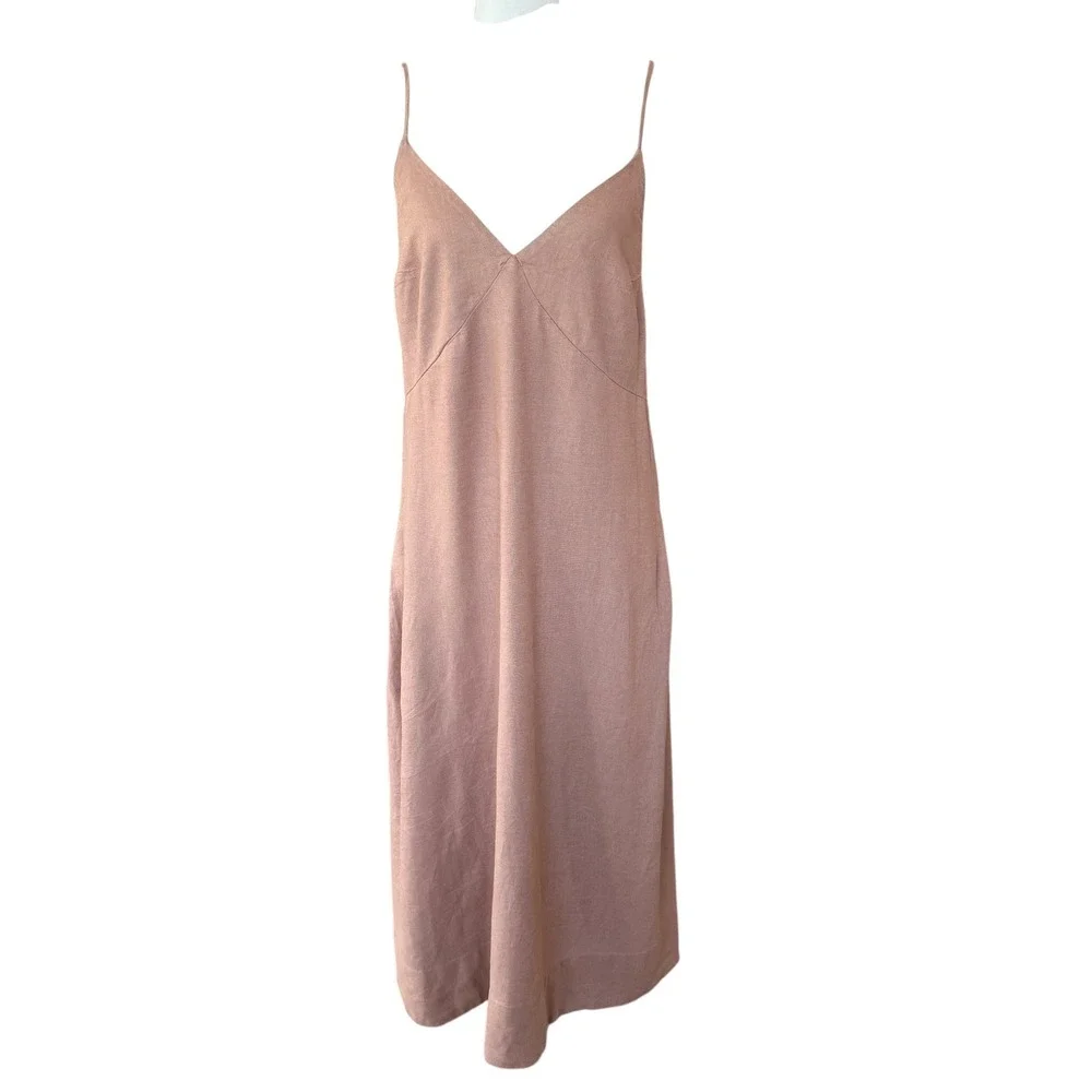 Free People Linen Blend Side Button Midi Slip Dress Mauve Brown Size‎ M - Picture 4 of 12